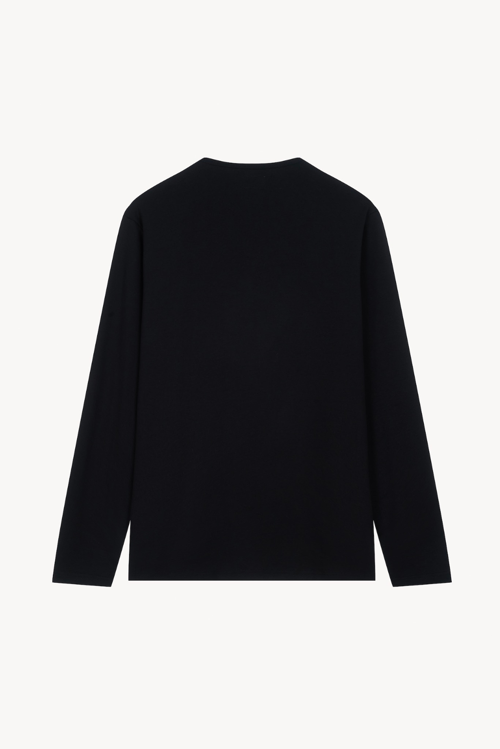 Back view of AURETEMPHE black organic cotton long sleeve t-shirt.