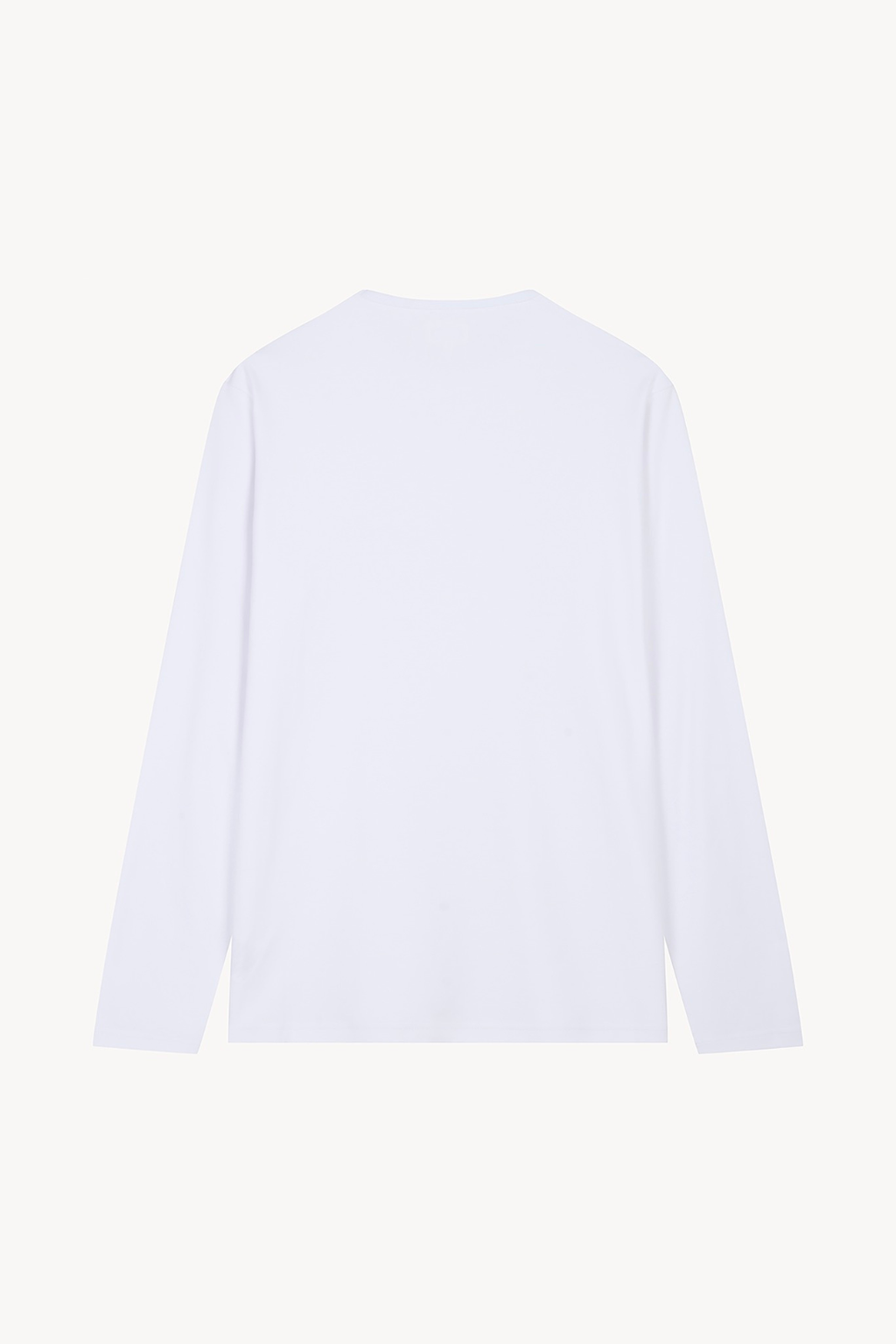 Back view of AURETEMPHE white organic cotton long sleeve t-shirt.