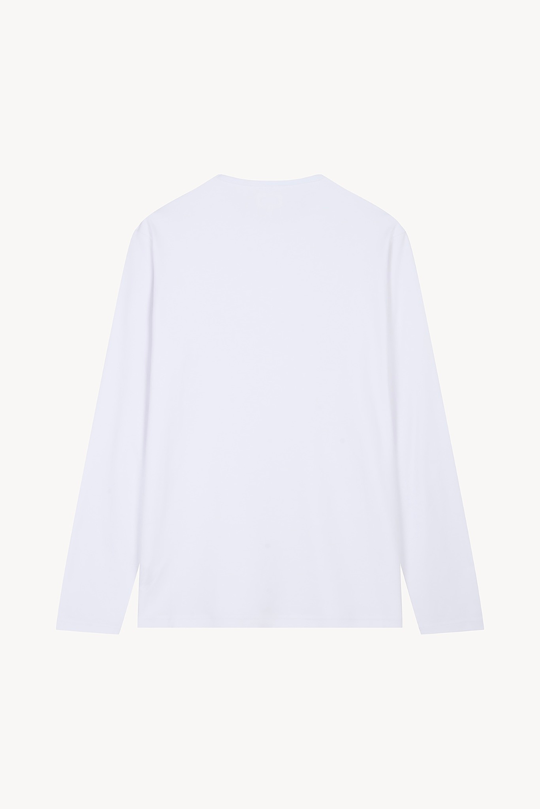 Back view of AURETEMPHE white organic cotton long sleeve t-shirt.