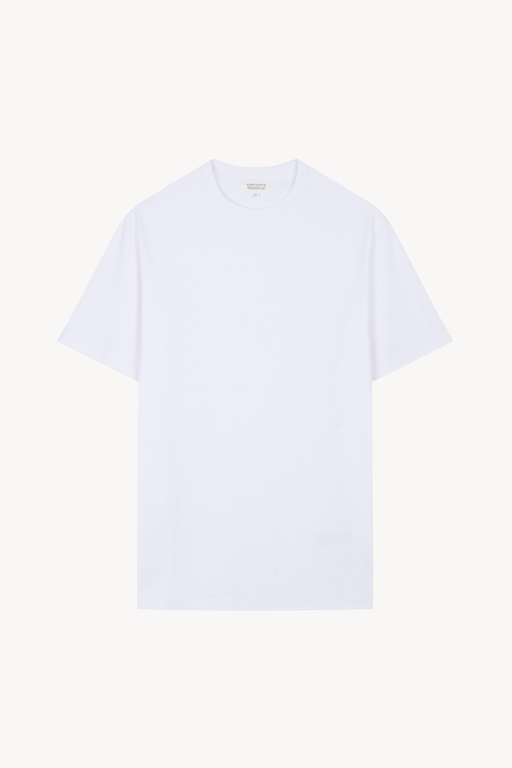 Front view of AURETEMPHE white organic cotton short sleeve t-shirt.