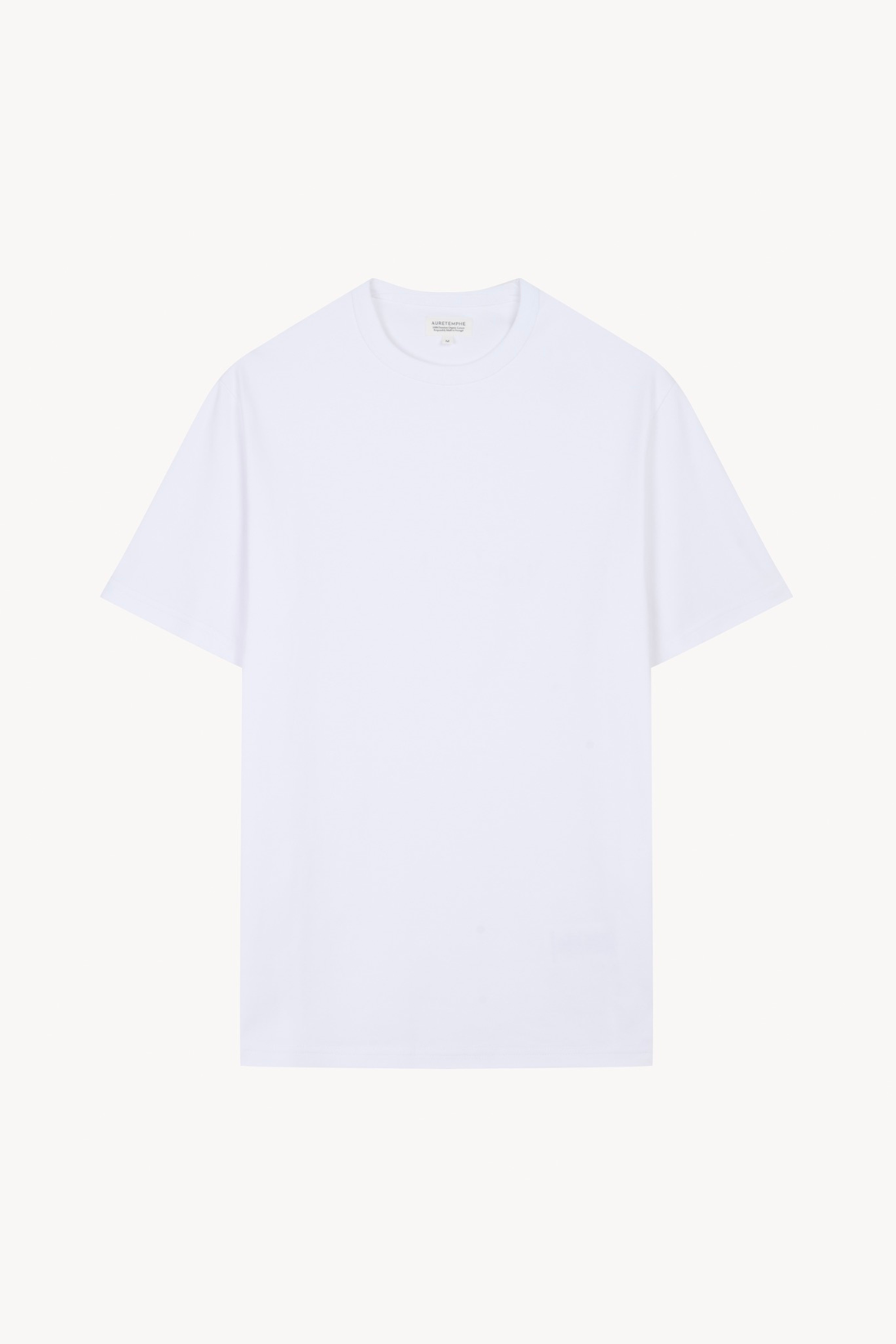 Front view of AURETEMPHE white organic cotton short sleeve t-shirt.